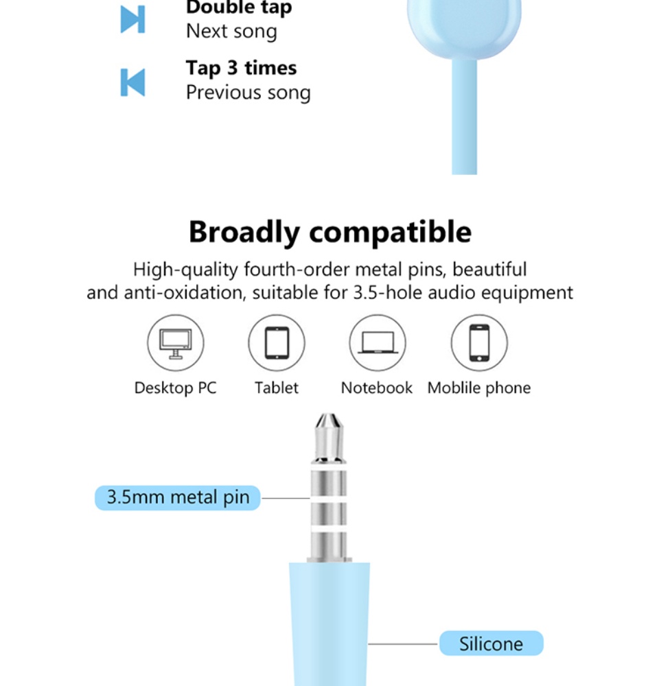 มุมมองเพิ่มเติมของสินค้า In-Ear หูฟังอินเอียร์ แบบมีสาย กีฬาหูฟังแบบมีสาย Super Bass 3.5 มม. สำหรับเล่นกีฬา ควบคุมสายสนทนา ไมโครโฟนชัด สำหรับ iPhone H SAMSUNG OPPO VIVO Xiaomi Realme