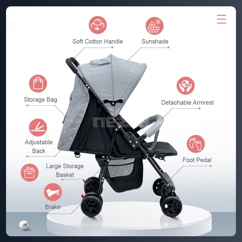 รูปภาพเพิ่มเติมเกี่ยวกับ Sell good รถเข็นเด็ก Baby trolley เข็นหน้า-หลัง ปรับ 3 ระดับ นั่ง/เอน/นอน 175 องศา โครงเหล็ก SGS รับน้ำหนักได้มากถึง 50kg Foldable baby stroller