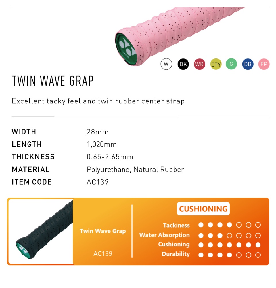 รูปภาพเพิ่มเติมของ ยางพันด้าม YONEX รุ่น AC139 Twin Wave Grip (1 Wraps) ความหนา 0.65 มม. ให้รู้สึกที่กระชับมือที่ยอดเยี่ยมและยางคู่กลางด้าม
