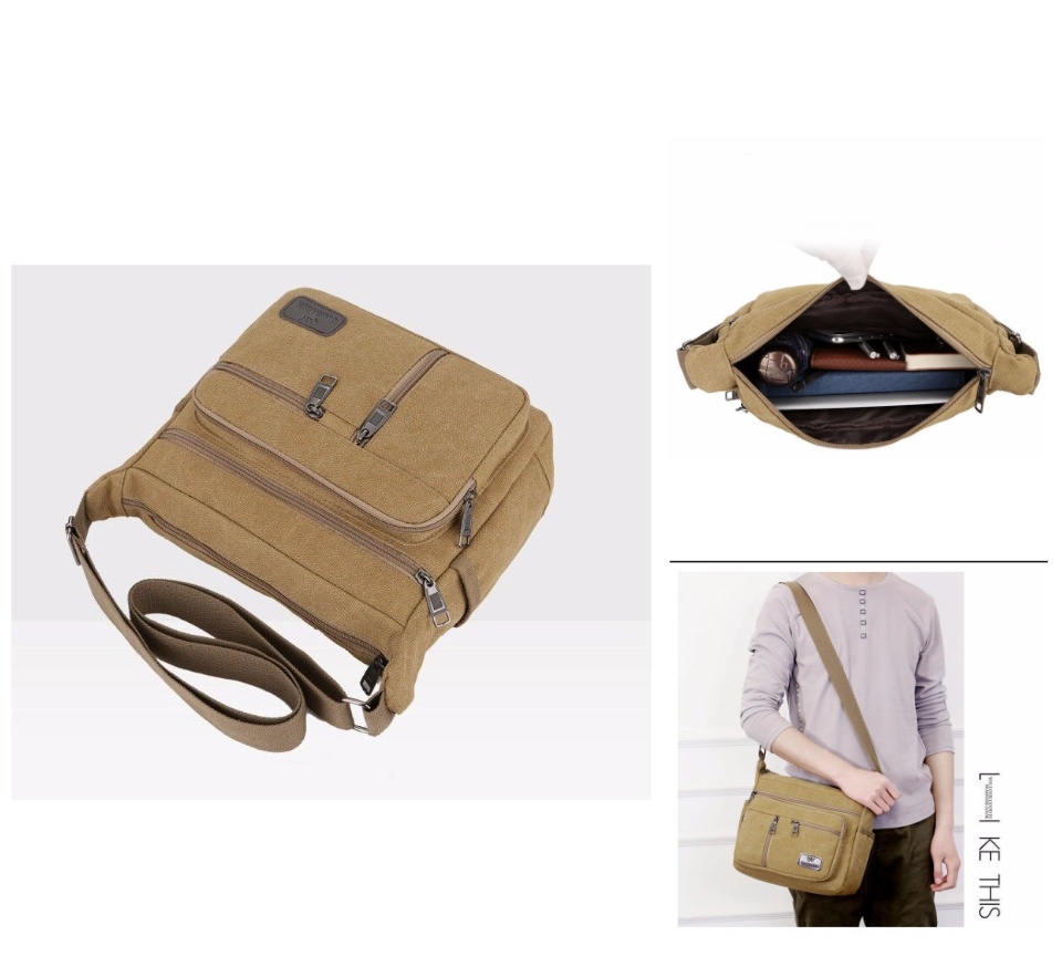 ภาพอธิบายเพิ่มเติมของ กระเป๋าสะพายข้าง ทรง Messenger ผ้าแคนวาส  รุ่น 44 -130-เขียวทหาร
