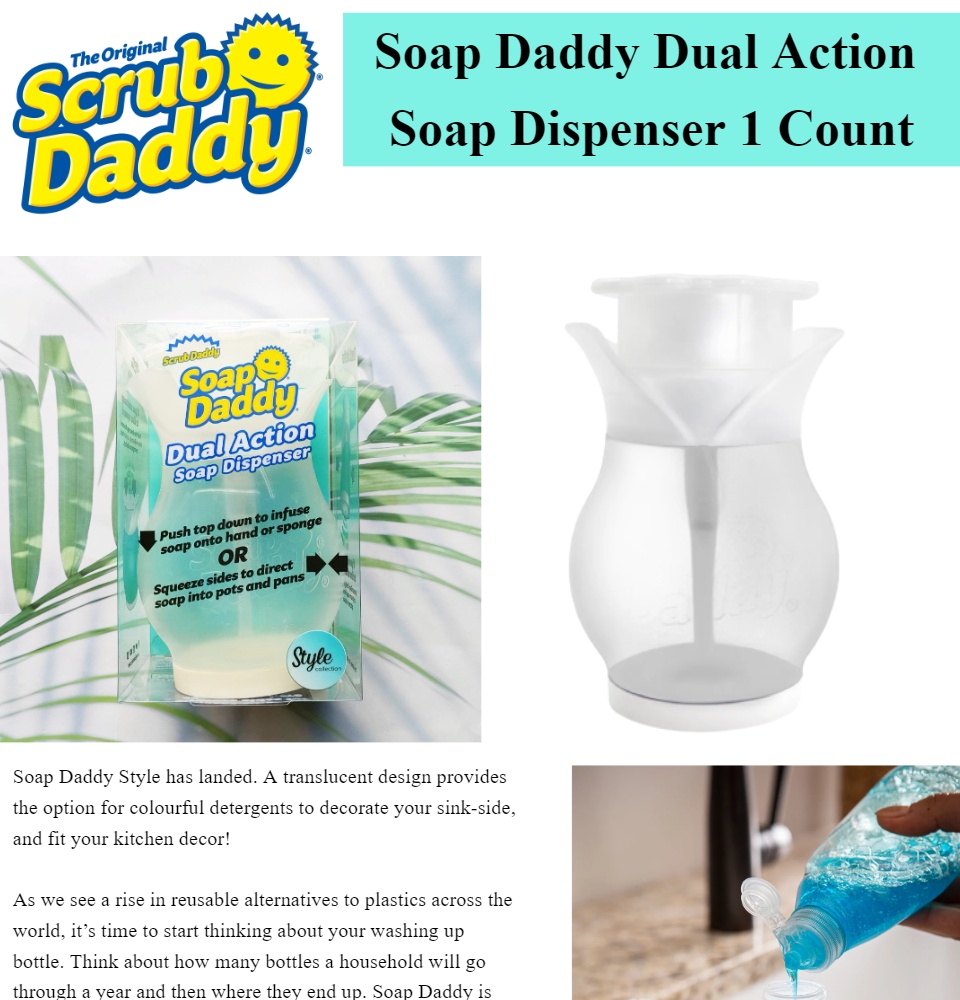 Scrub Daddy Soap Dispenser - Soap Daddy, Dual Action Bottle for Kitchen,  Refillable, 1 Count 