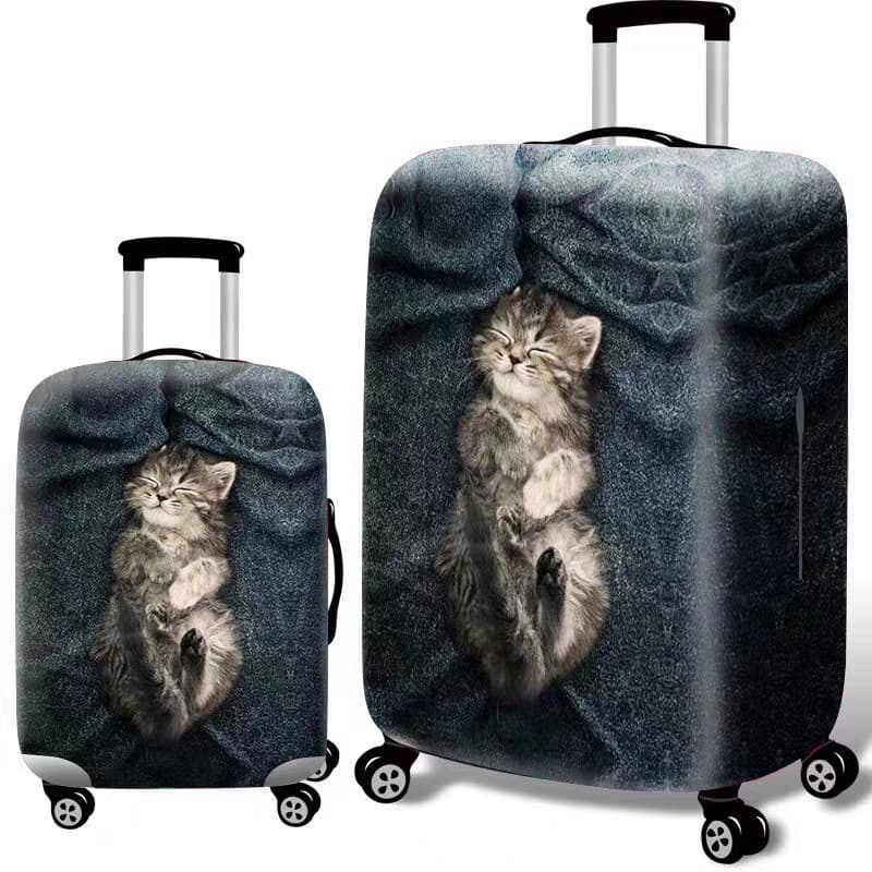 ภาพที่ให้รายละเอียดเกี่ยวกับ ผ้าคลุมกระเป๋าเดินทาง ผ้ายืดลายน้องหมาน้องแมว