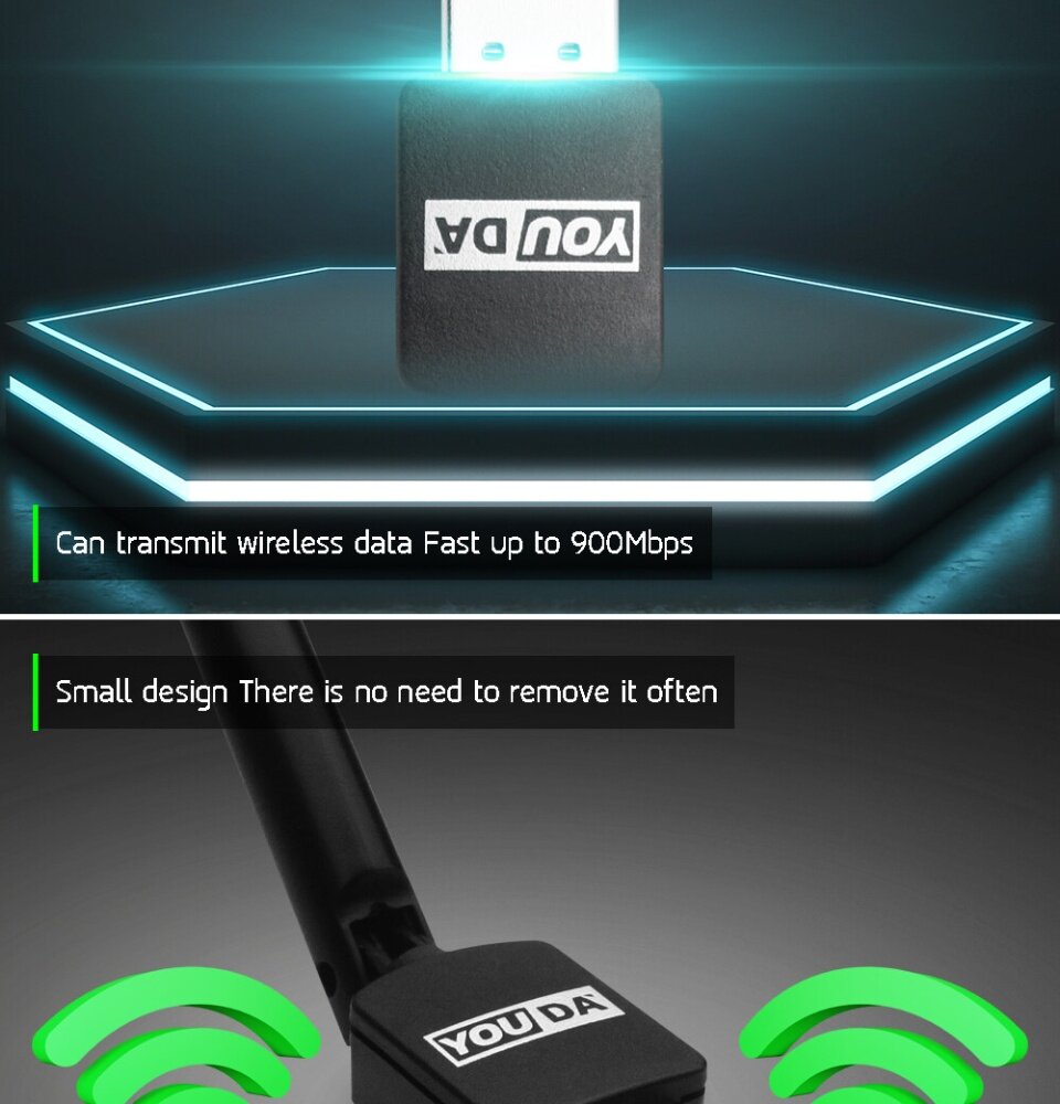 ข้อมูลเกี่ยวกับ YOUDA USB WIFI 900Mbps Nano USB 2.0 Wireless Wifi Adapter 802.11N รองรับคอมพิวเตอร์พีซี/แล็ปท็อป XP/WIN7/WIN8/WIN10/MAC...