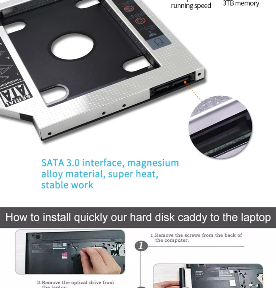 คำอธิบายเพิ่มเติมเกี่ยวกับ ถาดแปลง ใส่ HDD SSD ในช่อง DVD Notebook 9.5mm Universal SATA 2nd HDD SSD Hard Drive Caddy D38