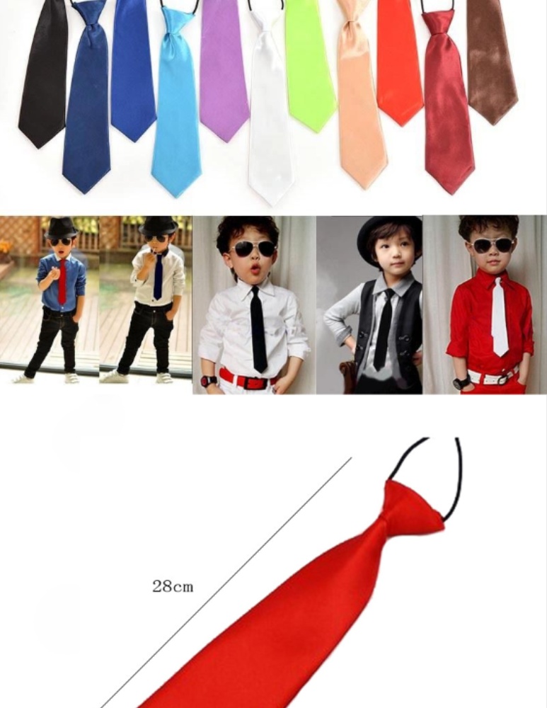เกี่ยวกับ เนคไท เน็คไท สำหรับเด็ก School Boys Kids Children Baby Wedding Banquet Solid Colour Elastic Tie Necktie