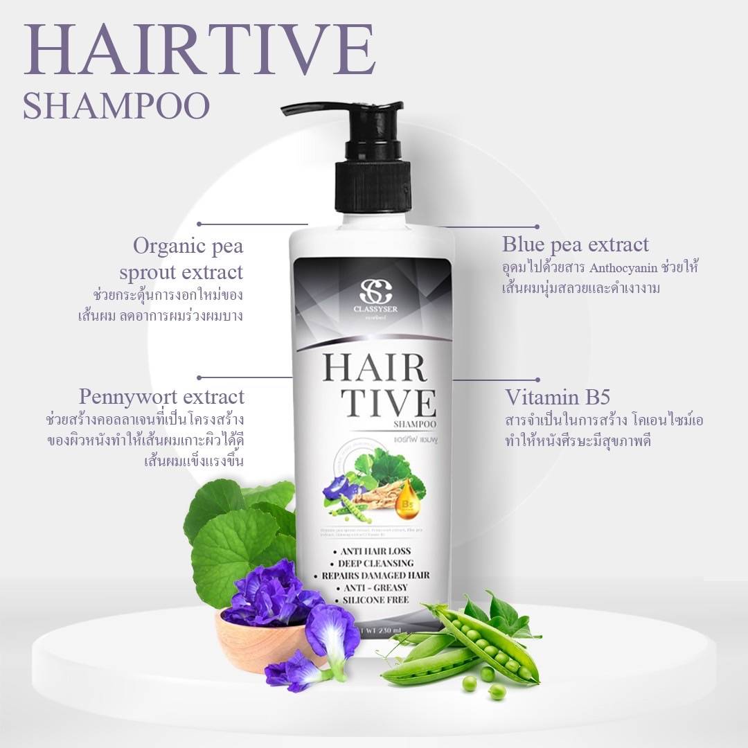 ภาพอธิบายเพิ่มเติมของ แชมพูลดผมร่วงของแท้ 100% Hairtive Shampoo (1ขวด) จัดส่งฟรี มีเก็บเงินปลายทาง