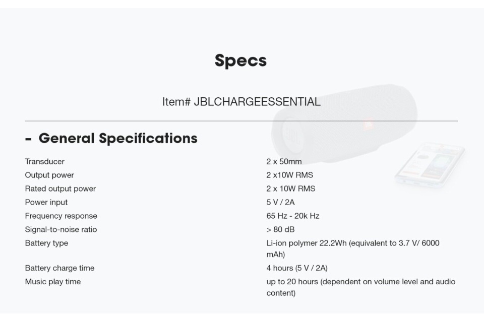 ภาพประกอบของ ลำโพงบลูทูธ JBL Charge Essential | Portable waterproof speaker