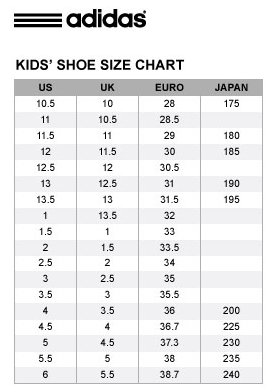 adidas kids shoes size