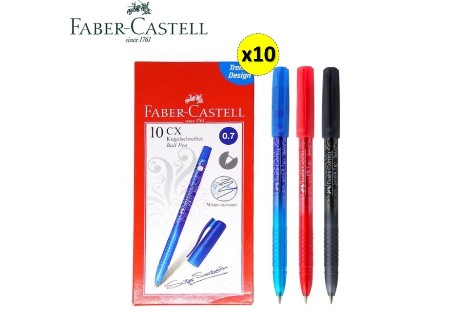 รูปภาพของ (ยกกล่อง 10 ด้าม) ปากกาลูกลื่น เฟเบอร์คาสเทลส์ Faber-castell รุ่น CX5 CX7 สีน้ำเงิน,ดำ,แดง ปากกาปลอกเฟเบอร์ ปากกาเฟเบอร์ ปากกาเขียนดี (ฺBall point pen)