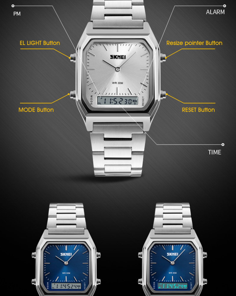 เกี่ยวกับ Riches Mall RW043 นาฬิกาผู้ชาย นาฬิกา SKMEI สปอร์ต ผู้ชาย นาฬิกาข้อมือผู้หญิง นาฬิกาข้อมือ นาฬิกาแฟชั่น Watch สายสแตนเลส แท้