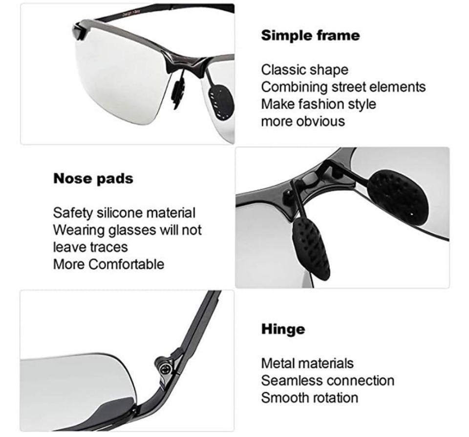 ภาพประกอบคำอธิบาย แว่นตาเปลี่ยนสี แว่นกันแดด แว่นตา ผู้ชาย Night Dual แว่นอัจฉริยะ เปลี่ยนสีตามแสง อัตโนมัติ แว่นตากันแดด แว่นตาขับรถ (เลนส์สีเทาอ่อนเปลี่ยนเป็นเทาเข้ม)
