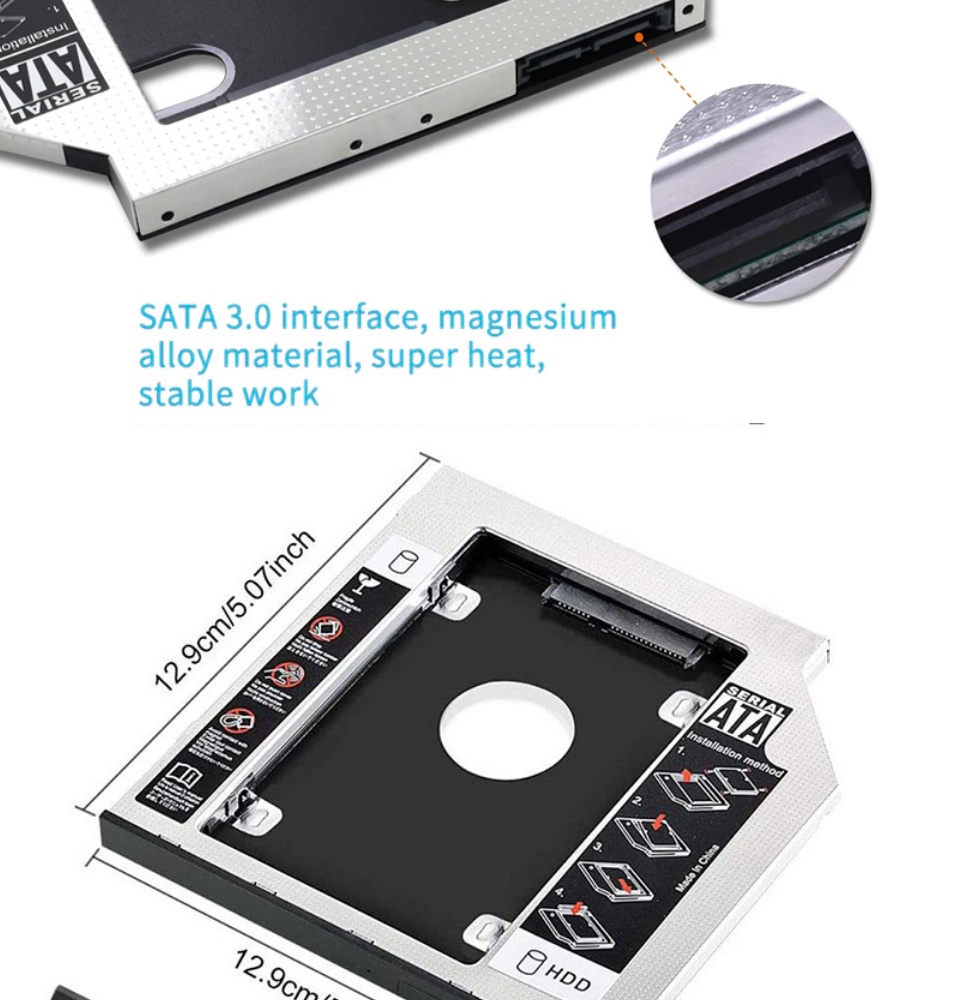 มุมมองเพิ่มเติมของสินค้า Tray SATA HDD SSD Enclosure Hard Drive Caddy Case 12.7/9.5/9.0mm for Laptop Notebook HDD Candy D38