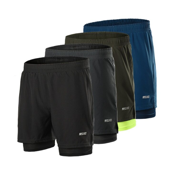ARSUXEO Mens 2 in 1 Running Shorts Breathable Zipper Pocket B202