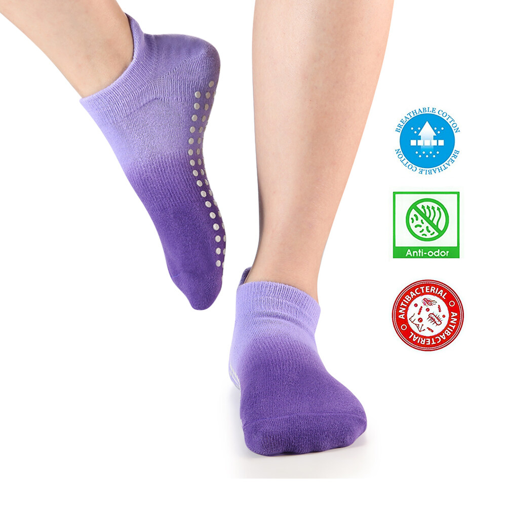 4 Pairs Yoga Socks for Women Anti-Skid Pilates Socks Non Slip Sticky Ballet Barre Socks with Grippers