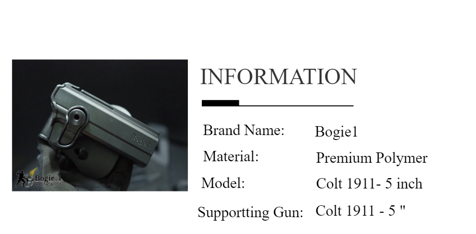 ข้อมูลเพิ่มเติมของ ซองปืน 1911 ซองปืนโพลิเมอร์ ซองปืนพก ซองพกสั้น Bogie1 Colt 1911 Holster ซองปลดเร็ว Colt 1911 ขนาด 3 นิ้ว , 4 นิ้ว , 5 นิ้ว