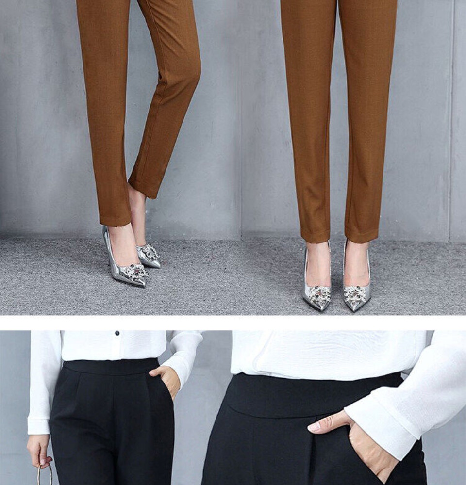 มุมมองเพิ่มเติมของสินค้า Fairybeauty กางเกงขายาวผญ กางเกงทำงาน กางเกงผ้า กางเกงแฟชั่นสไตล์เกาหลี เอวสูง ใส่สบาย (ไซส์M-3XL)