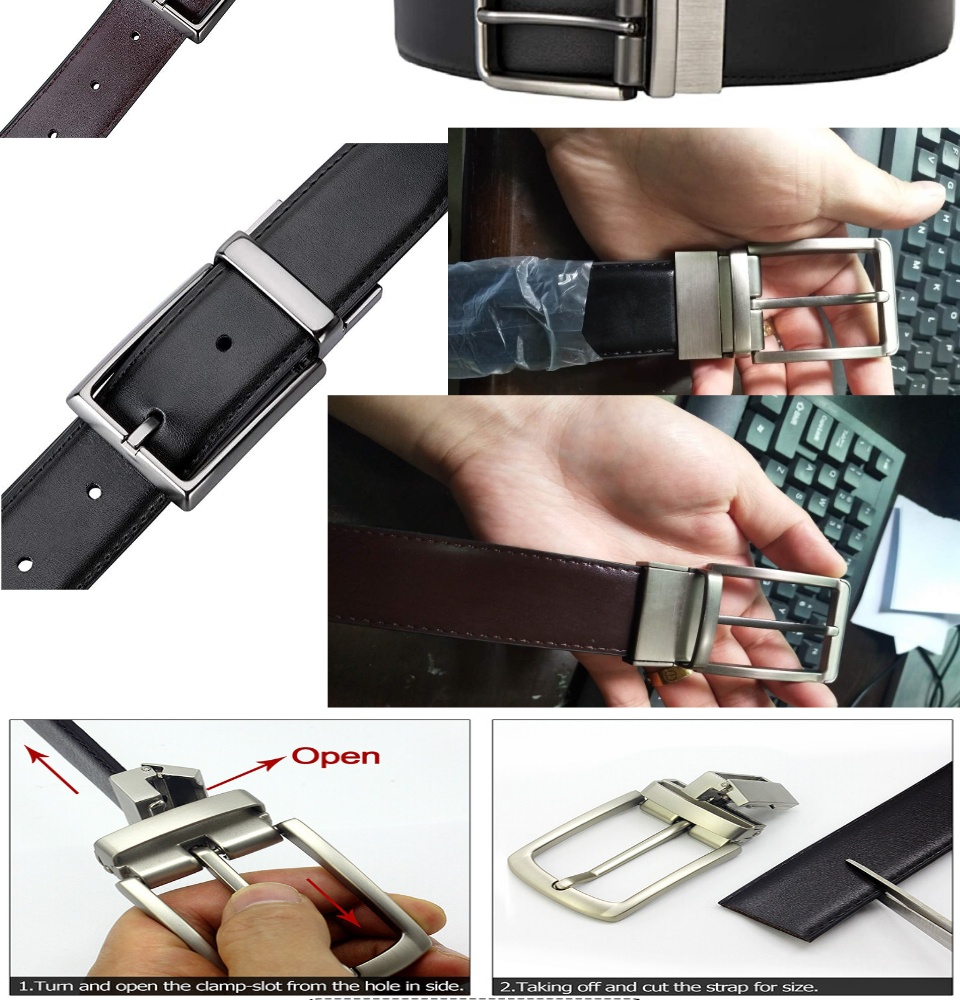 มุมมองเพิ่มเติมของสินค้า COWATHER Men's Dress Belt 100% Cow Leather Belts for Men Reversible 1.25" Wide Pin Rotated B Waist Belts -RELTU4205