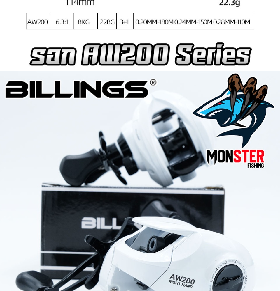 Billings Aw 200 Series 6.3:1 Gear Ratio Max Drag baitcasting