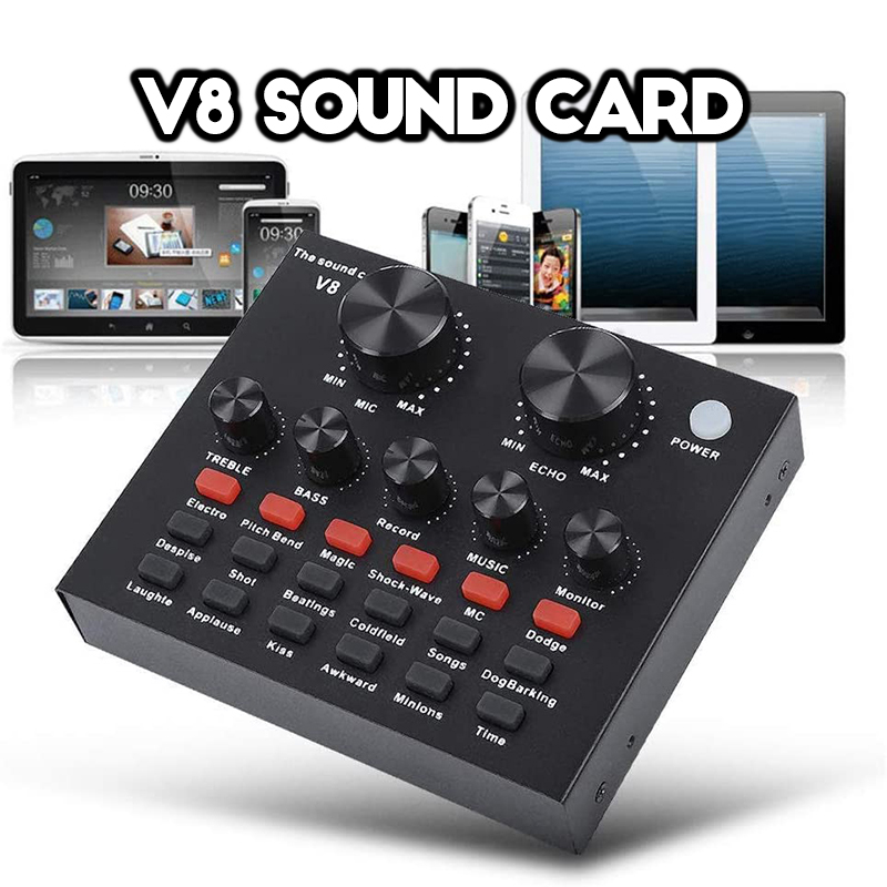 ข้อมูลประกอบของ V8 Audio Live Sound Card for Phone Computer USB Headset Microphone Webcast-(Blth)