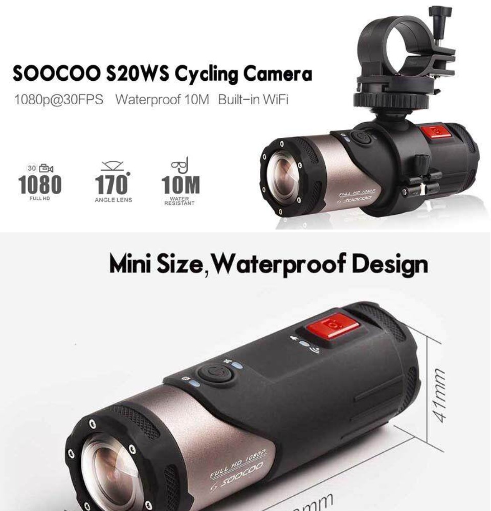 รูปภาพเพิ่มเติมของ SOOCOO S20WS Mini Camcorder Action Camera 170 Degree Wide Lens Camera Built-in Wi-Fi Full HD 1080P 10m Waterproof Sports Camera