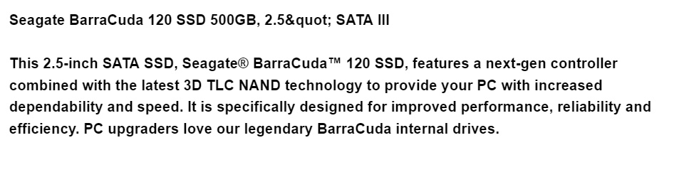 ภาพประกอบของ Seagate 500GB 2.5 Barracuda 120 SATA SSD เอสเอสดี อุปกรณ์จัดเก็บข้อมูล เพิ่มพื้นที่จัดเก็บข้อมูล 500GB คุ้มค่า ราคาประหยัด