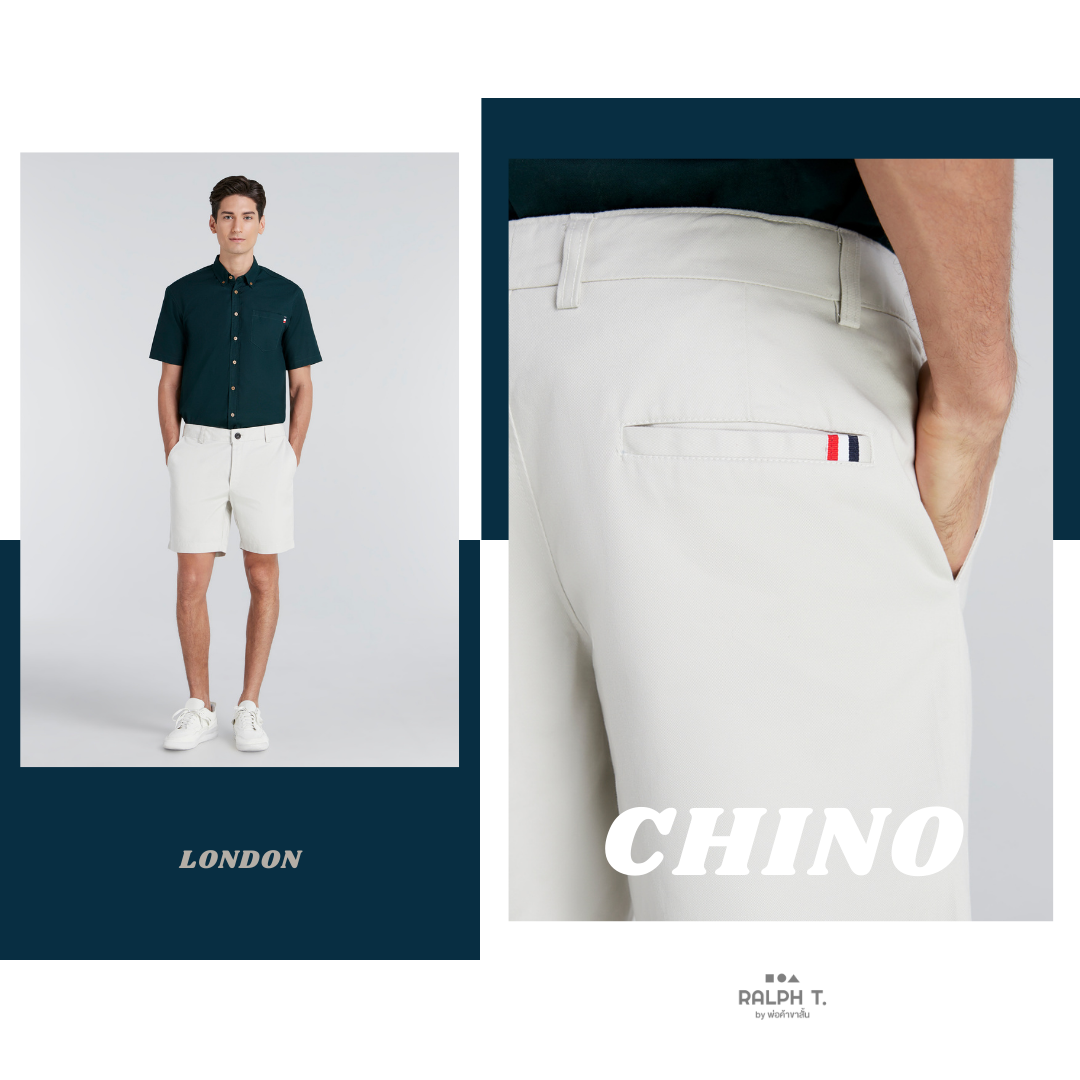 RALPH T OFFICIAL กางเกงขาสั้นผู้ชาย ชิโน่ RALPH T รุ่น London (ยอดนิยม) กางเกงขาสั้นชาย สีกรม สีขาว สีดำ สีเทาเข้ม สีแดงเลือดหมู สีครีม สีกากี สีเทอคว้อย สีน้ำตาล สีมัสตาด สีเขียวนม สีน้ำตาลทอง