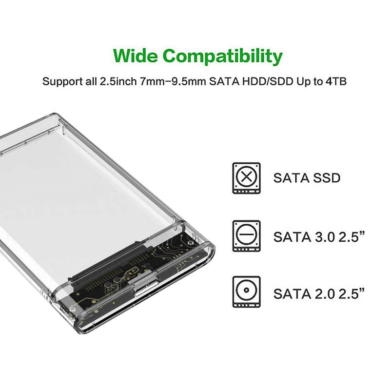 เกี่ยวกับสินค้า กล่องใส่ HDD กล่องใส่ฮาร์ดดิสก์แบบใส USB 3.0 SATA 2.5 กล่องใส่ฮาร์ดดิส ส่งถ่ายข้อมูลได้รวดเร็ว มีไฟ LED กล่องใส   Harddisk SSD 2.5 inch USB3.0 แรง Hard Drive Enclosure D75