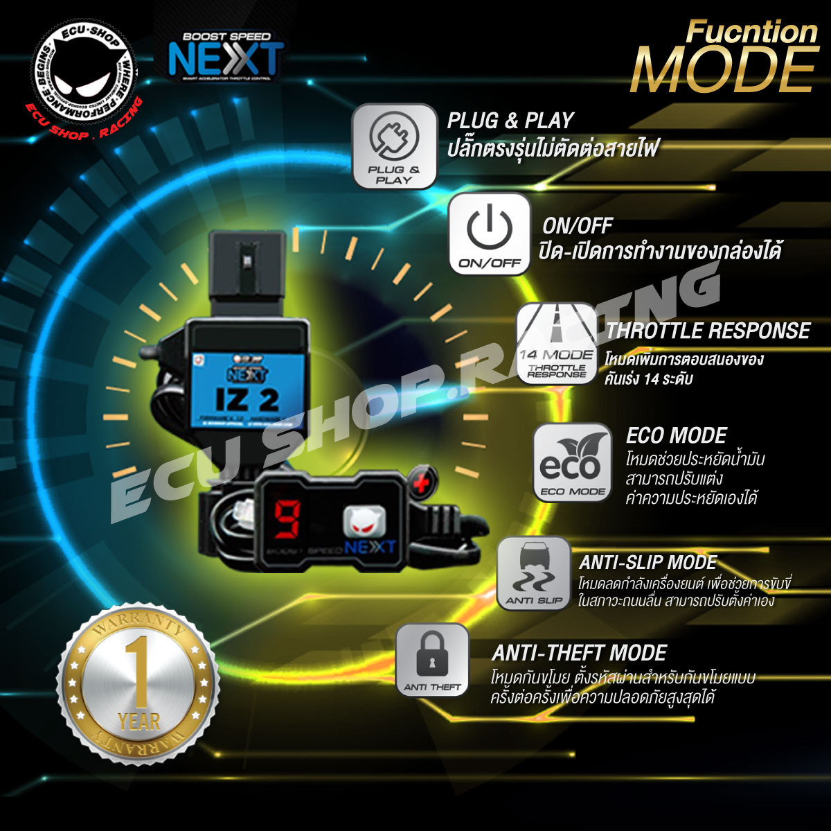 ECU SHOP BOOST SPEED NEXT กล่องคันเร่งไฟฟ้า 14 ระดับใช้งานผ่านแอพ ของ