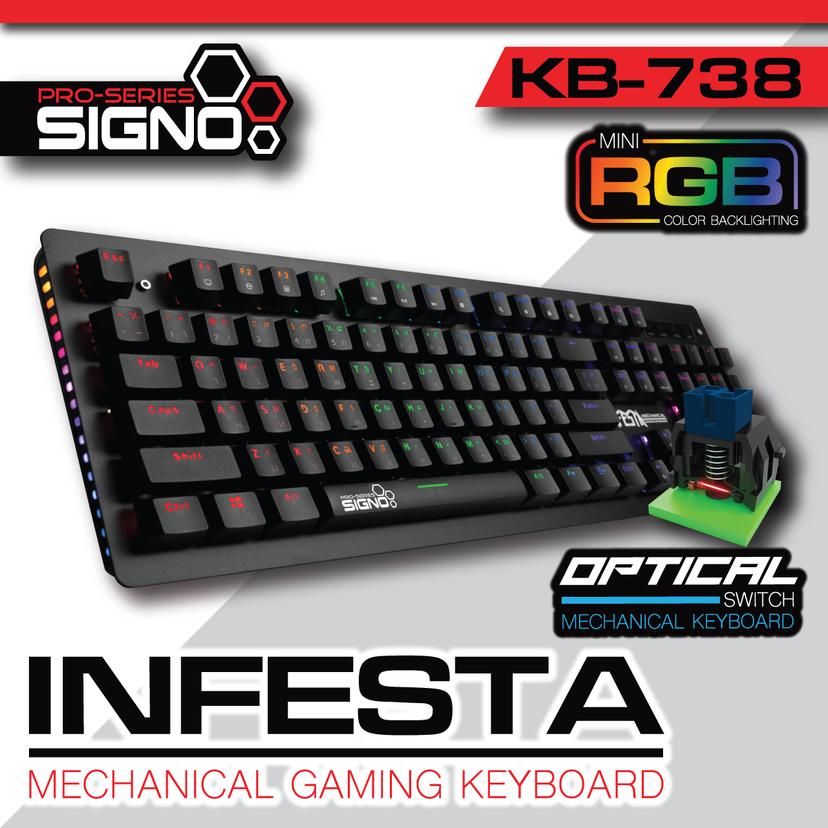 มุมมองเพิ่มเติมเกี่ยวกับ คีย์บอร์ดเกมมิ่ง RGB SIGNO E-Sport Mechanical Gaming Keyboard รุ่น KB-738 คีย์บอร์ด Infesta Switch