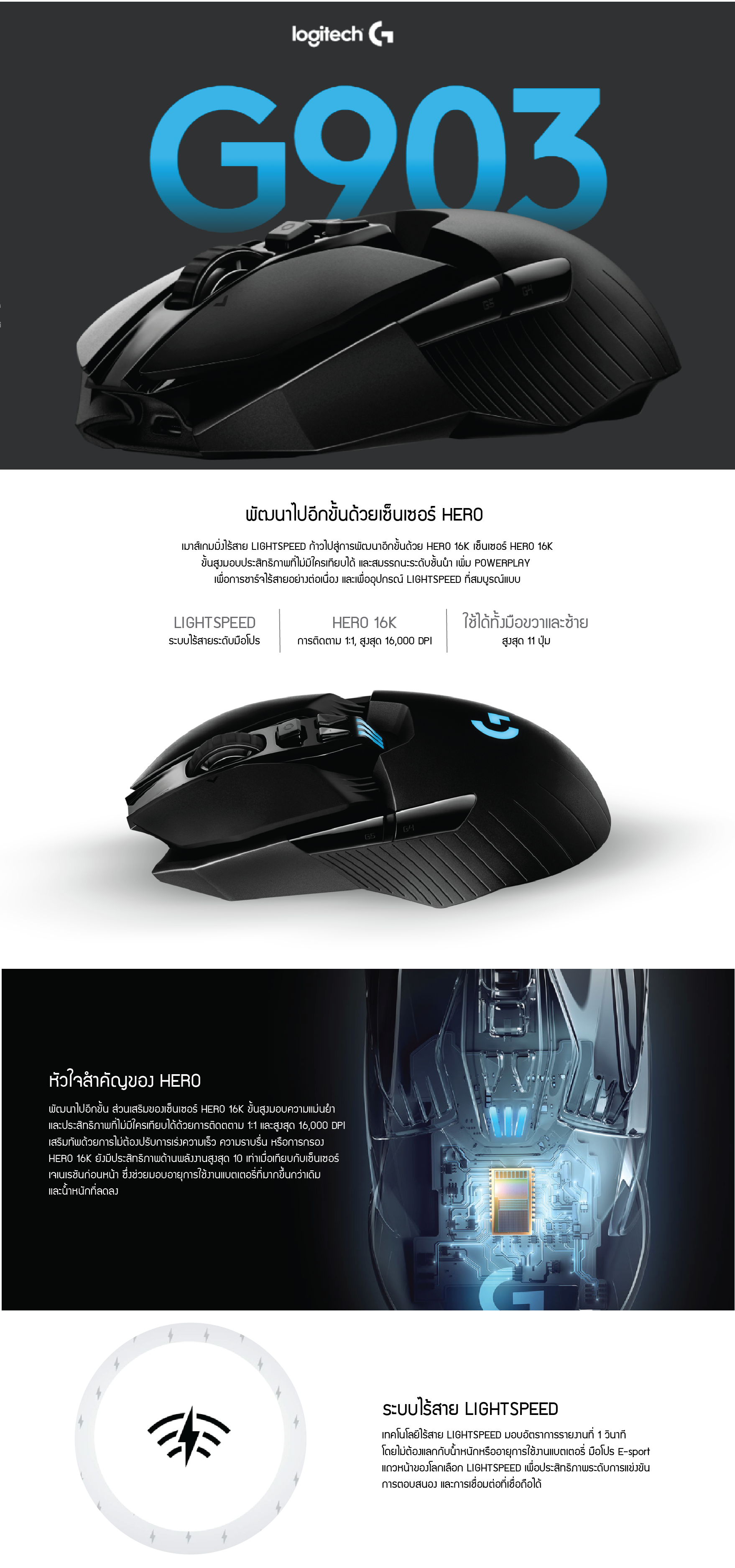 thumbnail interactive-video image 1 of Logitech G903 Lightspeed Wireless RGB Gaming Mouse – 12K DPI, 11 Buttons (Open Box) 1 of 4