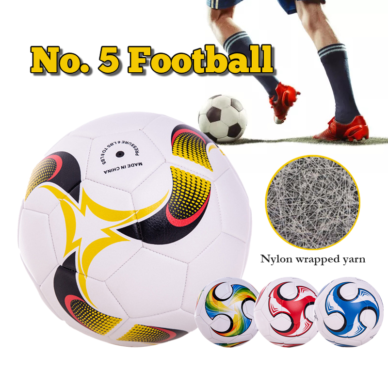 รูปภาพรายละเอียดของ ลูกฟุตบอล ลูกฟุตบอลหนังPU ลูกบอล มาตรฐานเบอร์ 5 บอลหนังเย็บ ลูกฟุตบอลไซด์ 5 Football Soccer Ball เหมาะสำหรับการเล่นฟุตบอลอย่างมีเทคนิค มี4 สีให้เลือก SP126