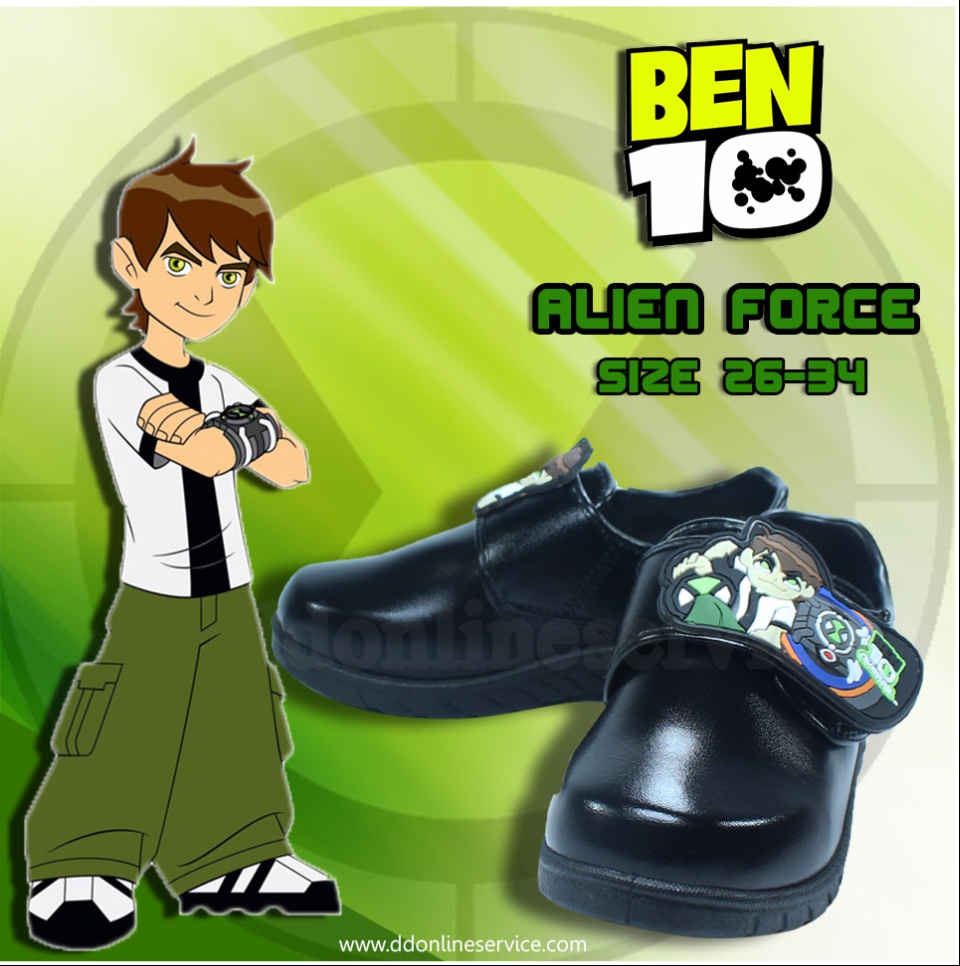 ภาพประกอบของ รองเท้านักเรียน รองหนังสีดำ รองเท้าแฟชั่น รองเท้าแบบทางการ รูป Ben10 มีไฟ กระพริบ เหมาะสำหรับ เด็กๆ ผู้ชาย Kenta BT-6117