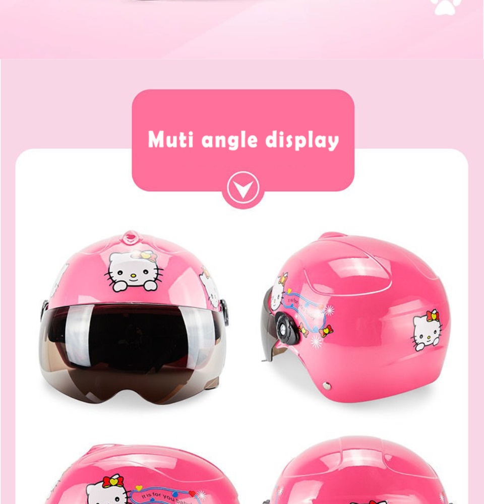 รายละเอียดเพิ่มเติมเกี่ยวกับ เลนส์สีน้ำตาลเข้ม หมวกกันน็อคเด็ก รูปแบบการ์ตูน หมวกกันน็อคเด็ก รุ่น （Kitty แมว/ Doraemon）ระบายอากาศได้ดี Motorcycle Children'S Helmet Cute
