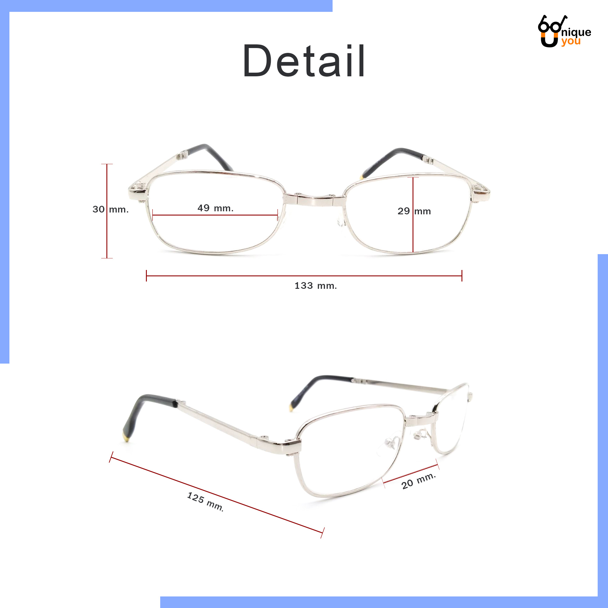ข้อมูลเพิ่มเติมของ Uniq แว่นสายตายยาว พับได้ เลนส์กระจก แว่สายตากรอบแว่นพับได้ แว่นตาพับได้ แว่นสำหรับอ่านหนังสือ แว่นผู้สูงอายุ แว่นสายตาสำหรับอ่านหนอ