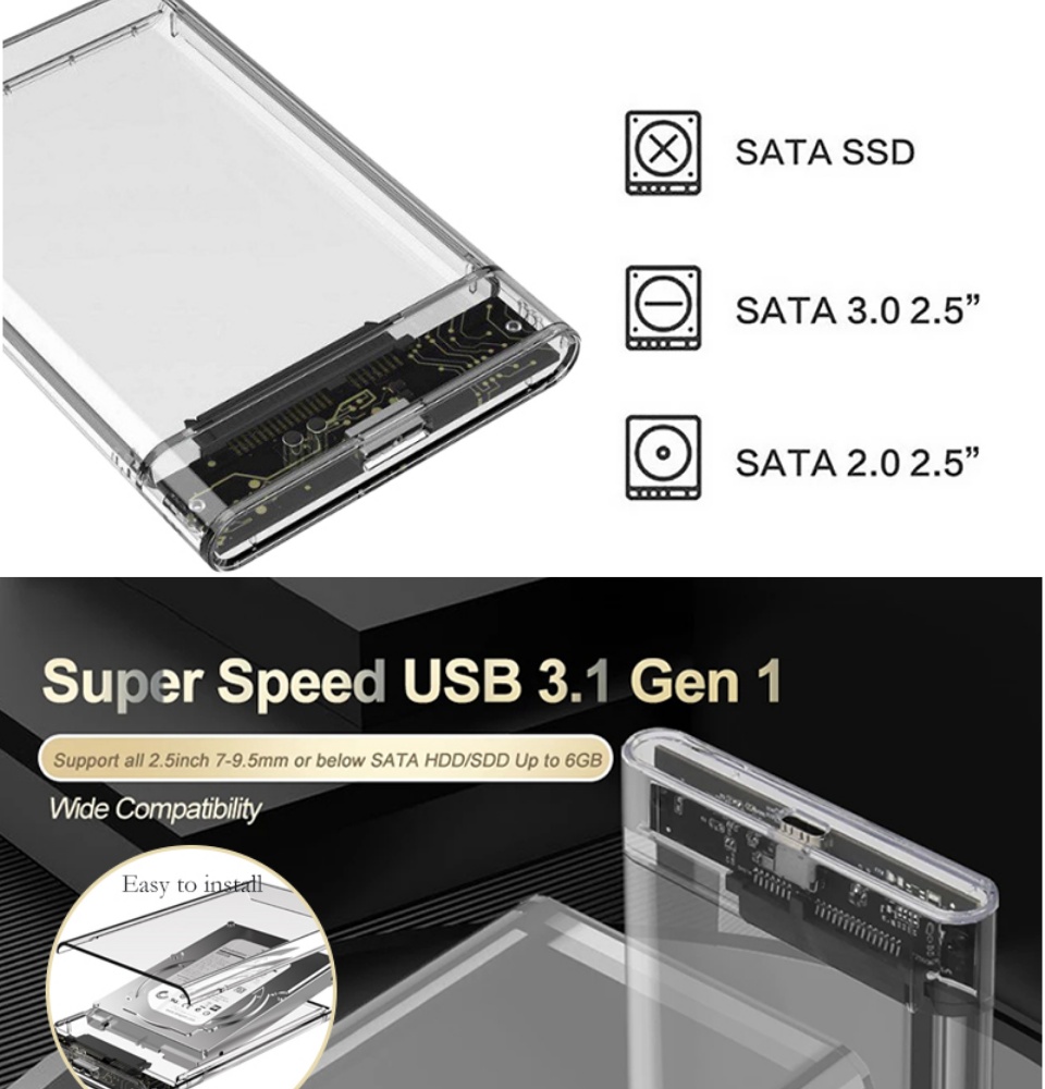มุมมองเพิ่มเติมของสินค้า กล่องใส่HDDแบบใส กล่องใส่ฮาร์ดดิสก์[USB 3.0 SATA 2.5]มีไฟ LEDแสดงสถานะการทำงานHard disk SSD 2.5นิ้ว USB3.0แรง Hard Drive Enclosure(ไม่รวม HDD)D75