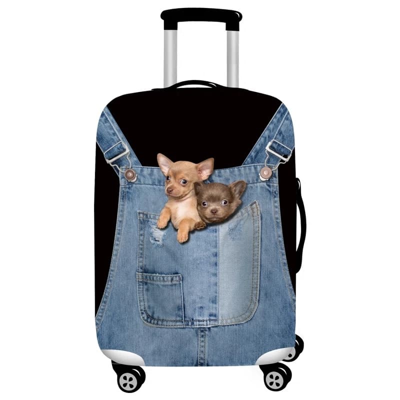 ภาพที่ให้รายละเอียดเกี่ยวกับ ผ้าคลุมกระเป๋าเดินทาง ผ้ายืดลายน้องหมาน้องแมว