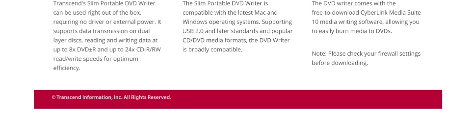 ภาพที่ให้รายละเอียดเกี่ยวกับ DVD : Ultra Slim Portable DVD Writer : TS8XDVDS-K : Transcend (สินค้ารับประกัน 2 ปี) - สินค้ามีใบกำกับภาษี