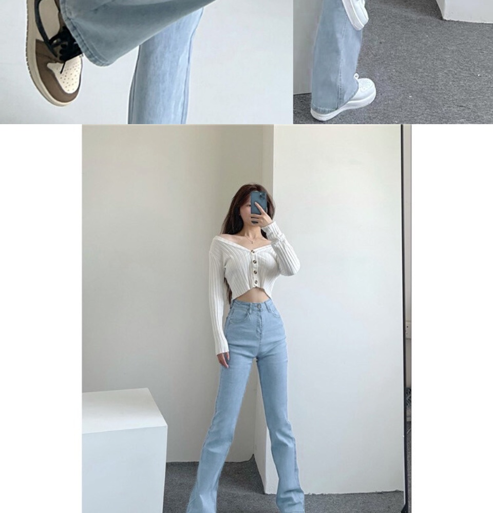 รูปภาพของ กางเกงยีนส์ผู้หญิง เอวสูง ทรงตรง ขากว้าง กระเป๋ากล่องด้านหน้า กางเกงผู้หญฺิงกางเกงยีนส์ ✨ สไตล์เกาหลี ✨ ทรงขากระบอกขาไม่บาน