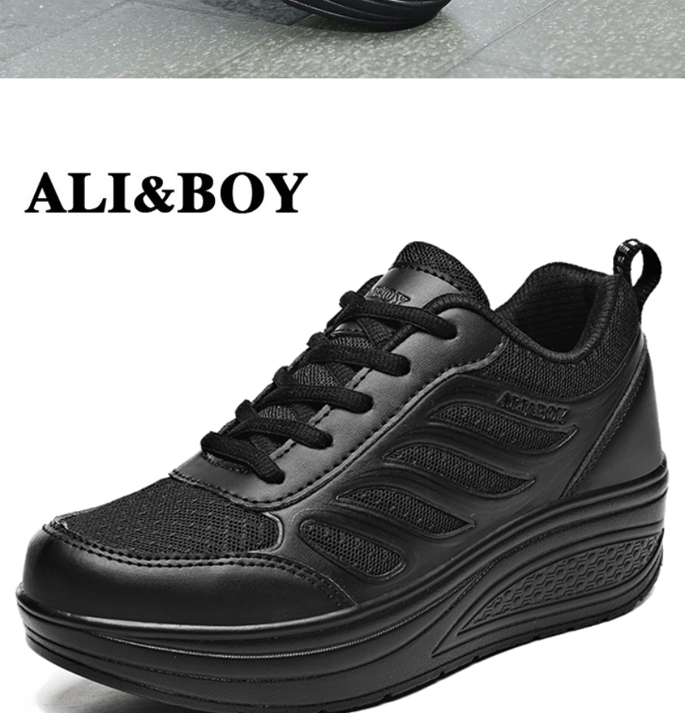 รายละเอียดเพิ่มเติมเกี่ยวกับ ALI&BOY รองเท้าเพื่อสุขภาพ รุ่นปีกนางฟ้า สีพื้น สีดำล้วน ใส่นิ่ม เบาสบาย ปรับสมดุลเท้า ความสูง 5 ซม.