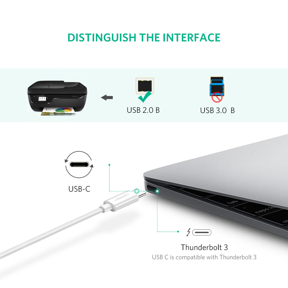 UGREEN USB C Printer Cable, White, 1.5 Meters