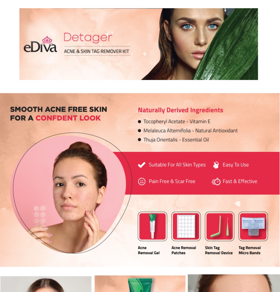 ภาพประกอบคำอธิบาย EDIVA Mole Skin Tag Remover- Pimple Remover and Skin Tag Removal - Pimple Patch - Pimple Remover - Pimple tool and Scar Remover - Includes 100% Organic Aloe Vera Gel and a Free Home Kit - Made In USA