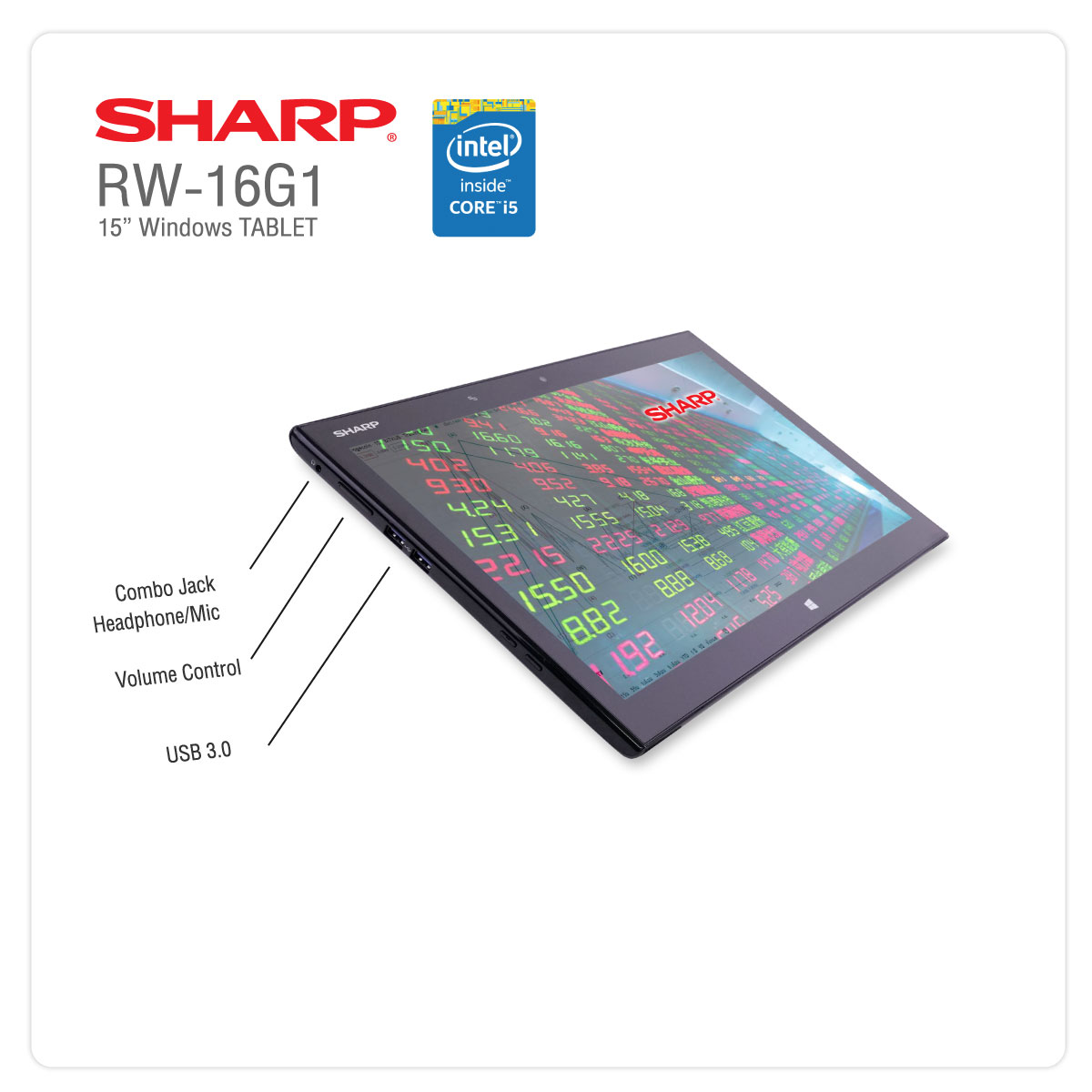 ภาพประกอบของ Tablet SHARP RW-16G1 Core i5 Gen4 /15.6″QHD(2K) /RAM 4GB /mSATA 128GB /Wifi /USB3.0 /HDMI /WebCam /สภาพดี By คอมถูกจริง