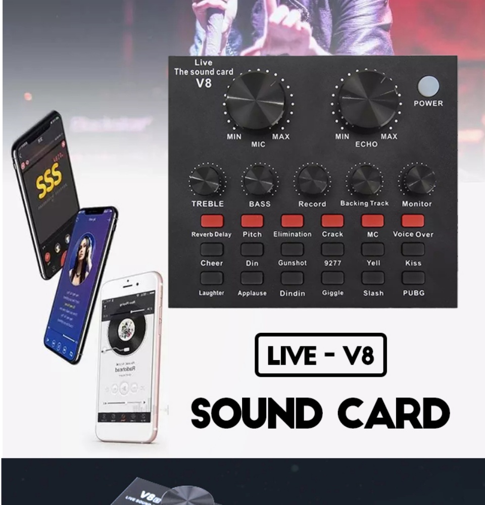 ข้อมูลเกี่ยวกับ V8 Audio Live Sound Card for Phone Computer USB Headset Microphone Webcast(Bluetooth)มินิเอฟเฟคไมค์D70