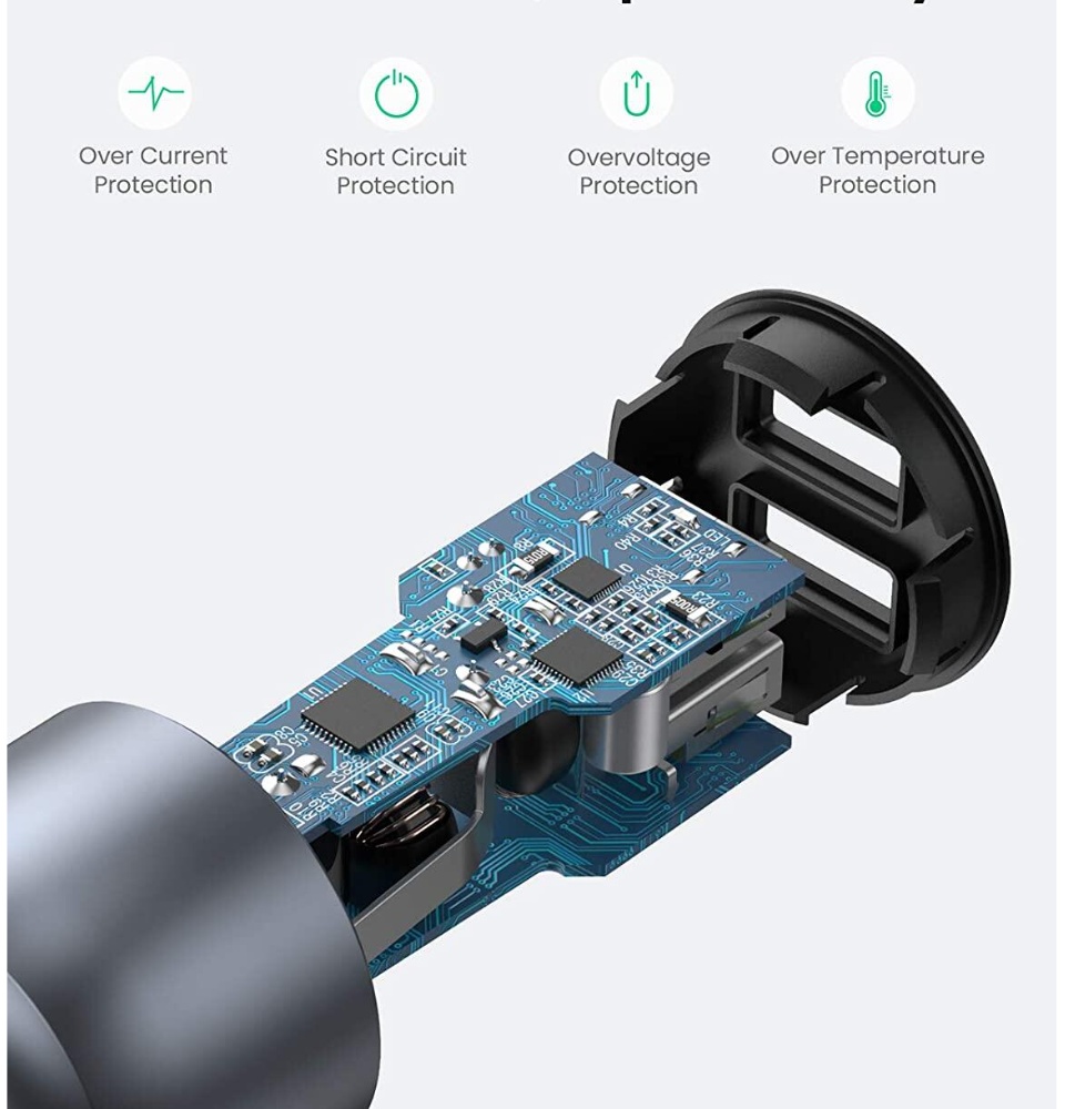 UGREEN 10144 USB Car Charger 36W Dual USB QC 3.0 Fast Charging Car Adapter  All Metal Car Charger Compatible for iPhone 12 SE 11 11 Pro XR X XS Samsung  Galaxy S20