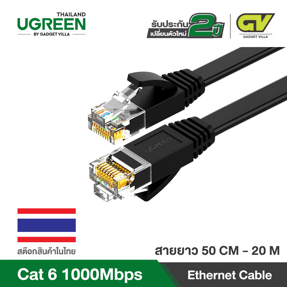 รูปภาพเพิ่มเติมของ UGREEN สายแลน Cat 6 UTP Flat LAN Ethernet Cable Gigabit RJ45 รองรับความเร็ว 1000 Mbps รุ่น NW102