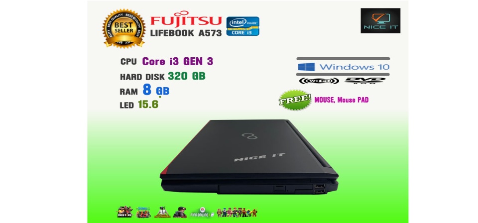 รูปภาพรายละเอียดของ โน๊ตบุ๊ค Notebook Fujitsu Core i3 Gen3 Ram 8 GB.(Fifa4, PUBG mobile, Freefire, Sim4, Roblox, Hon, PB ทดสอบแล้วเล่นได้ครับ)