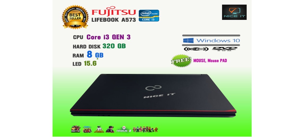 รูปภาพรายละเอียดของ โน๊ตบุ๊ค Notebook Fujitsu Core i3 Gen3 Ram 8 GB.(Fifa4, PUBG mobile, Freefire, Sim4, Roblox, Hon, PB ทดสอบแล้วเล่นได้ครับ)