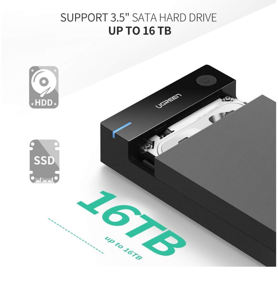 รูปภาพของ UGREEN กล่องใส่ฮาร์ดดิส External Hard Drive Enclosure 3.5 USB 3.0 to SATA Hard Disk Case Ho with Power Adapter รุ่น 50423 for ฮาร์ดดิส 3.5 2.5 Inch Sandisk, WD, Seagate, Toshiba, Samsung, Hitachi SATA III,HDD,SSD 10TB,PS4 ฮาร์ดดิส ขนาด 2.5/3.5 นิ้ว