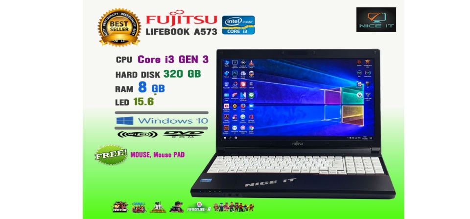 ภาพอธิบายเพิ่มเติมของ โน๊ตบุ๊ค Notebook Fujitsu Core i3 Gen3 Ram 8 GB.(Fifa4, PUBG mobile, Freefire, Sim4, Roblox, Hon, PB ทดสอบแล้วเล่นได้ครับ)