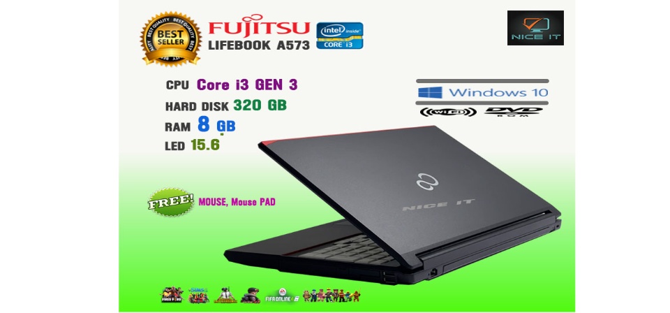 มุมมองเพิ่มเติมเกี่ยวกับ โน๊ตบุ๊ค Notebook Fujitsu Core i3 Gen3 Ram 8 GB.(Fifa4, PUBG mobile, Freefire, Sim4, Roblox, Hon, PB ทดสอบแล้วเล่นได้ครับ)